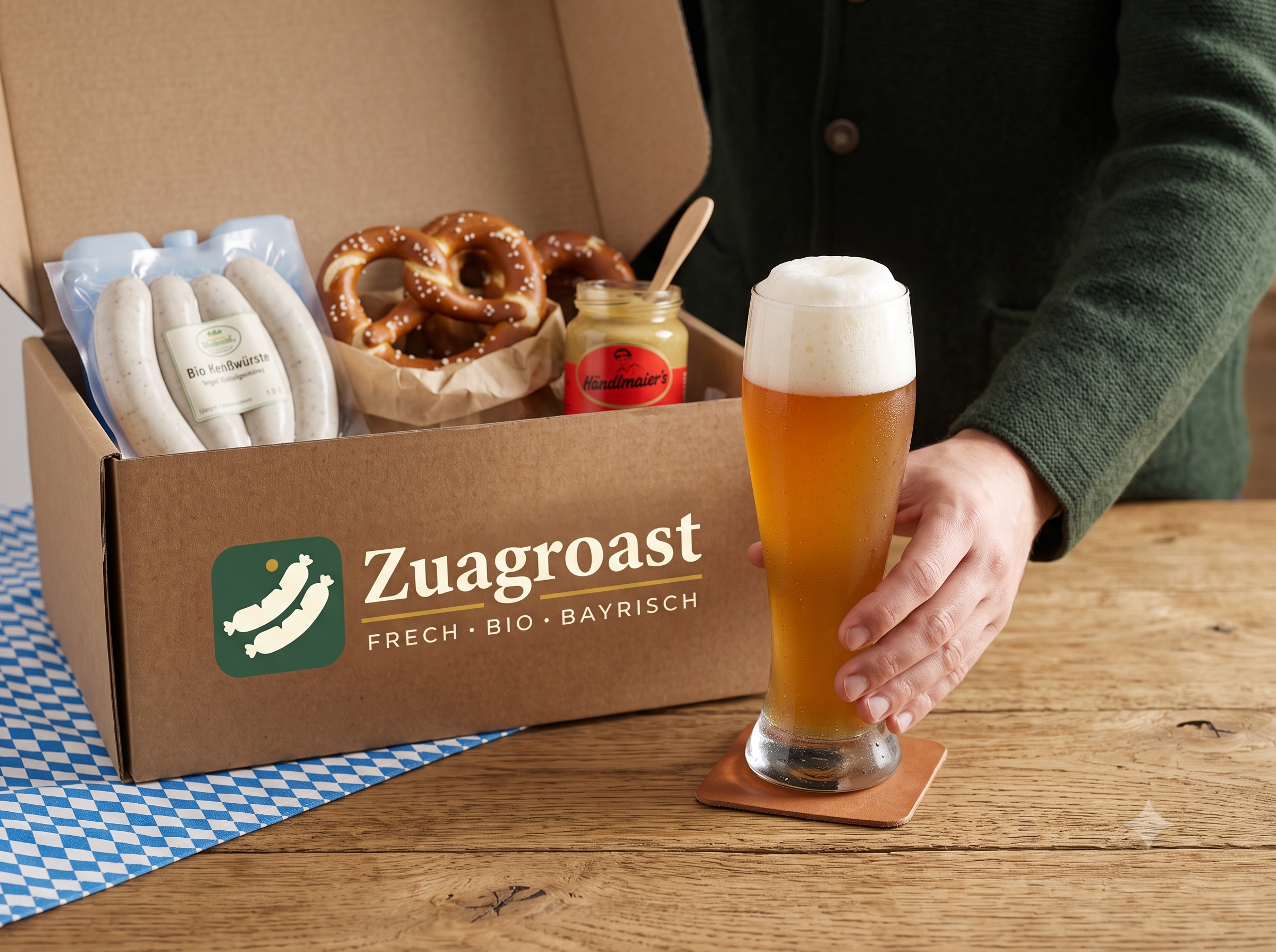 Zuagroast-Lieferkiste mit kostenlosem Weißbier als Aktionsdetail