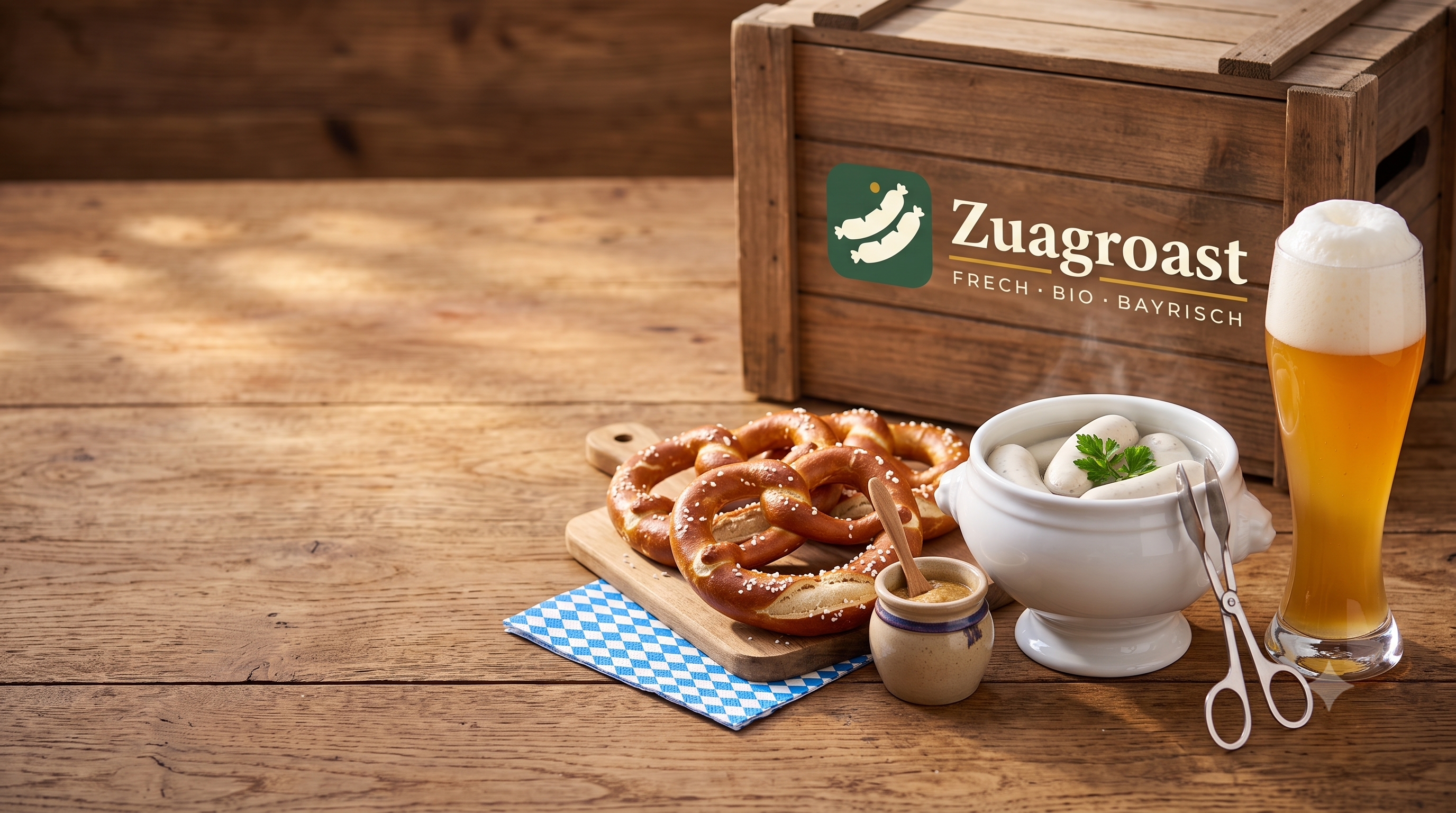 Zuagroast Wiesn-Spezial mit Weißwurst, Brezn und Weißbier